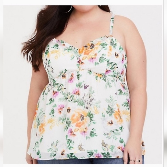 torrid Tops - 🌷 Torrid Ivory Chiffon Floral Babydoll Cami Size 1